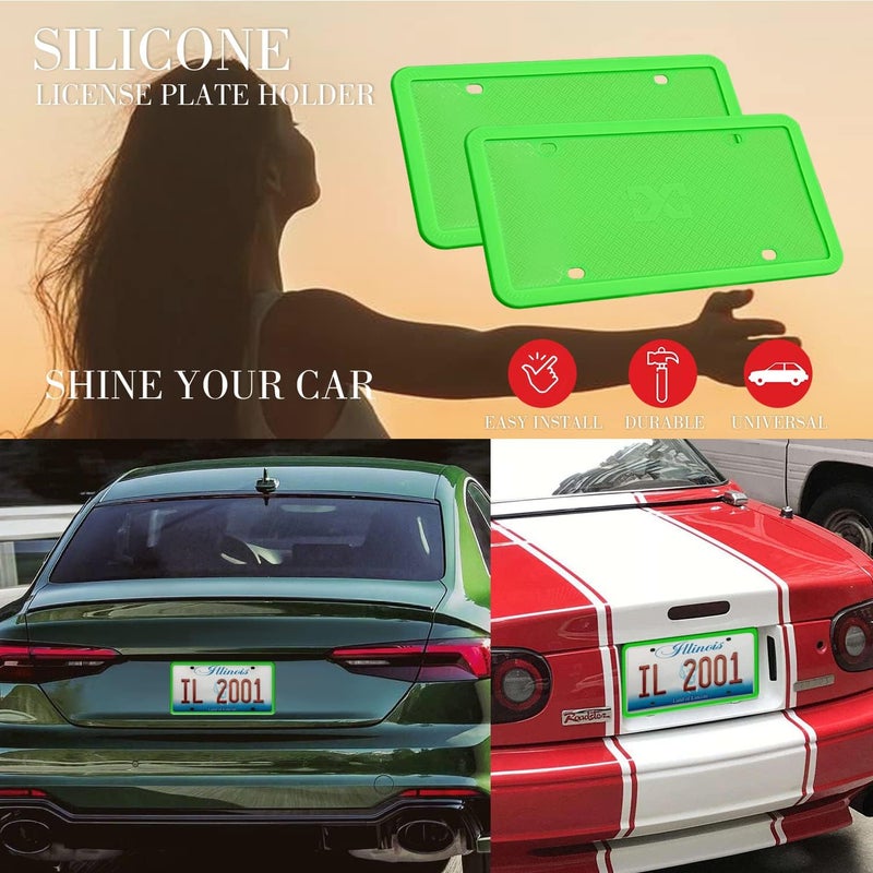 XCLPF Silicone Green License Plate Frame Covers 2 Pack- Front and Back Car Plate Bracket Holders. Rust-Proof, Rattle-Proof, Weather-Proof (Green) - Image 3